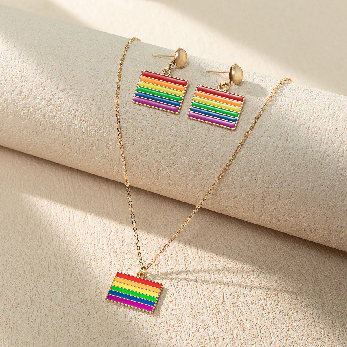 Wholesale Rainbow Element Design Dripping Oil Necklace Earring Set